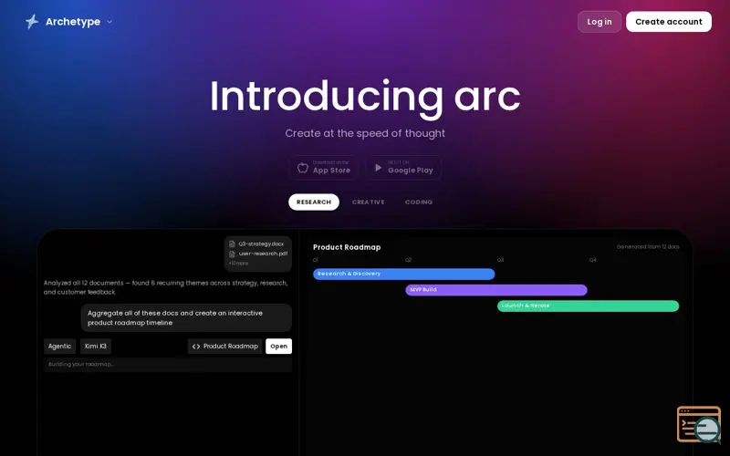Screenshot of Archetype - AI services
