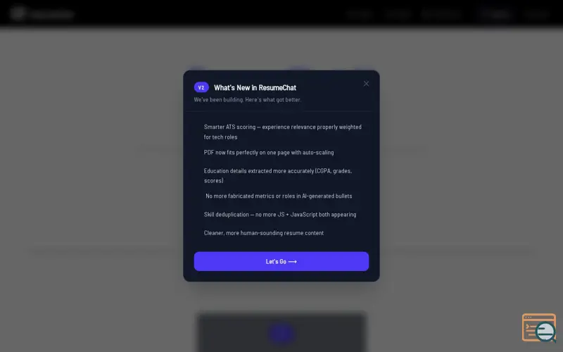 Screenshot of ResumeChat — Resumes Tailored to Jobs