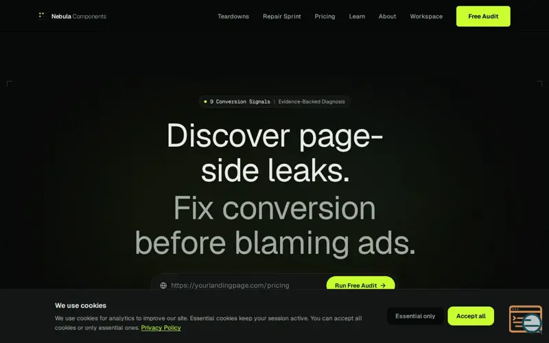 Screenshot of Landing Page Audit for Paid Traffic Not Converting | Nebula, a launch using Searchable Analytics