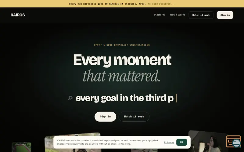 Screenshot of KAIROS · Sport & News Understanding
