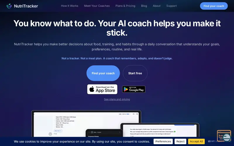 Screenshot of NutriTracker AI Coach, a launch using Optimole