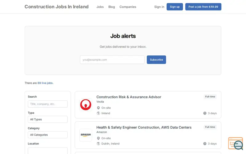 Screenshot of Irish Construction Jobs