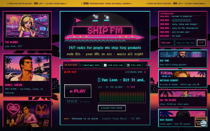 Screenshot of SHIP FM — 24/7 radio for people who ship