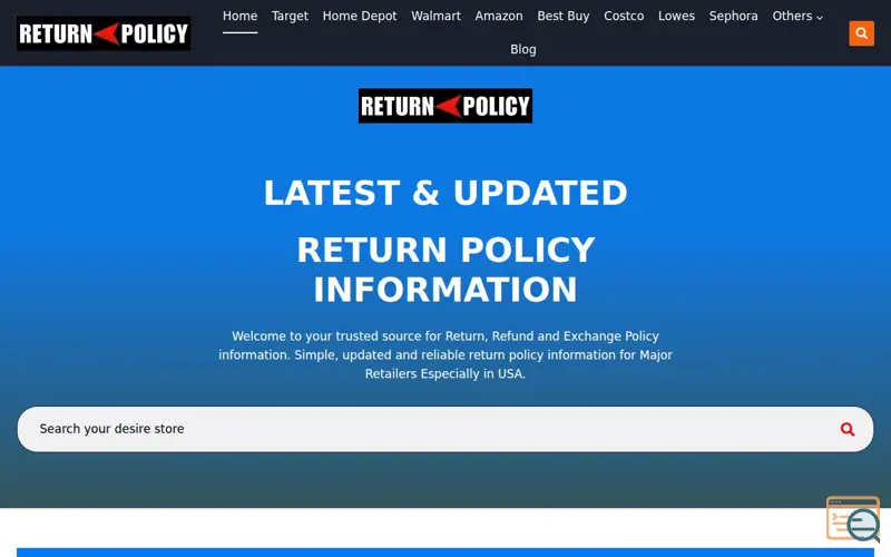 Screenshot of Retrun Policy