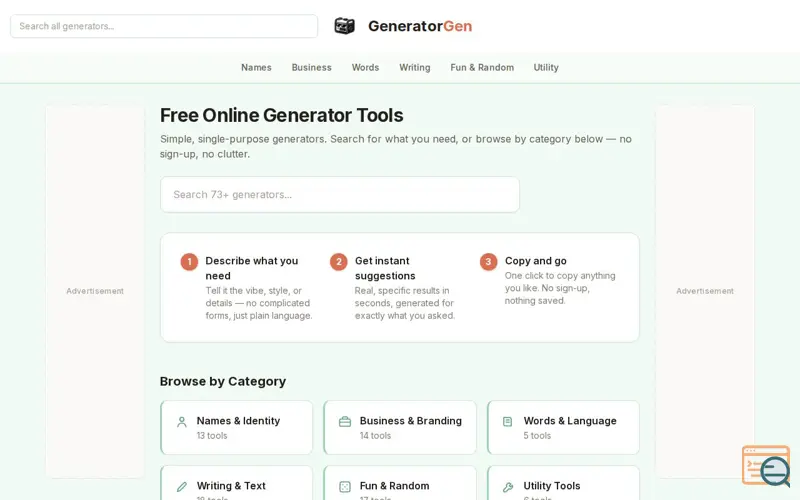 Screenshot of GeneratorGen