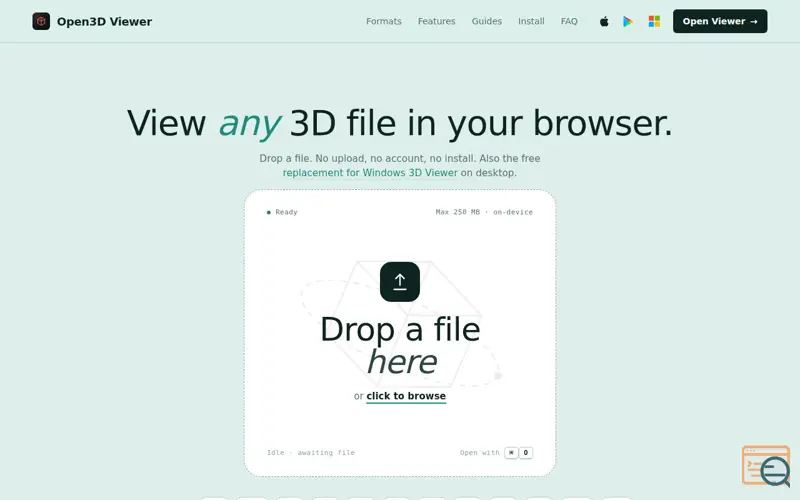 Screenshot of Open3D — view any 3D file in your browser