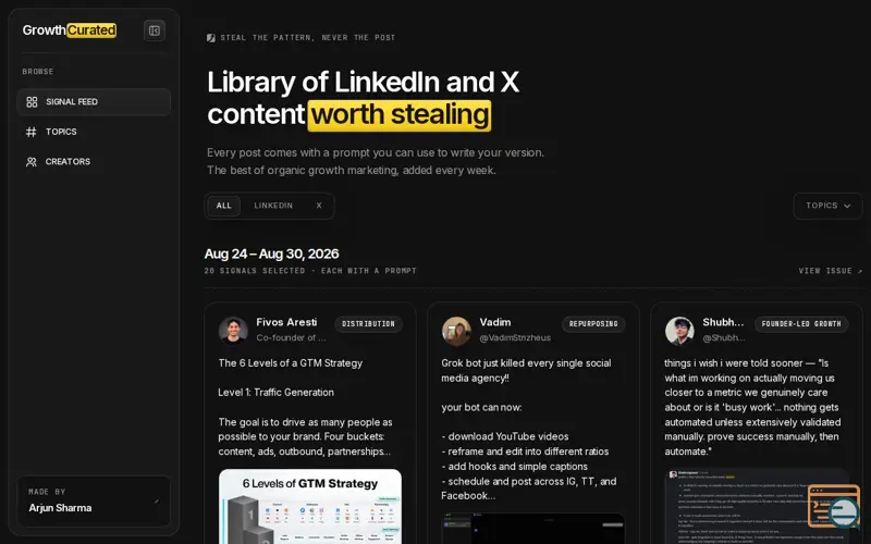 Screenshot of Growth Curated