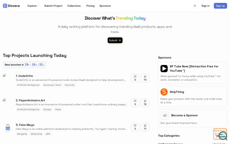 Screenshot of Disvera - Disvera is a platform to discover and upvote the best tech products. Find top products launching daily.