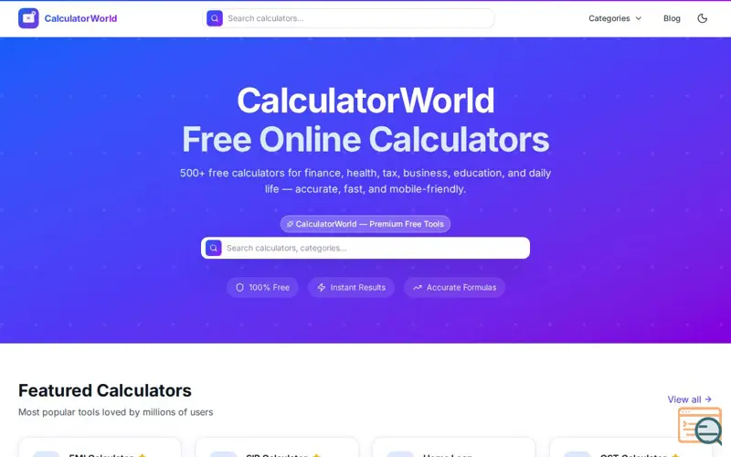 Screenshot of CalculatorWorld