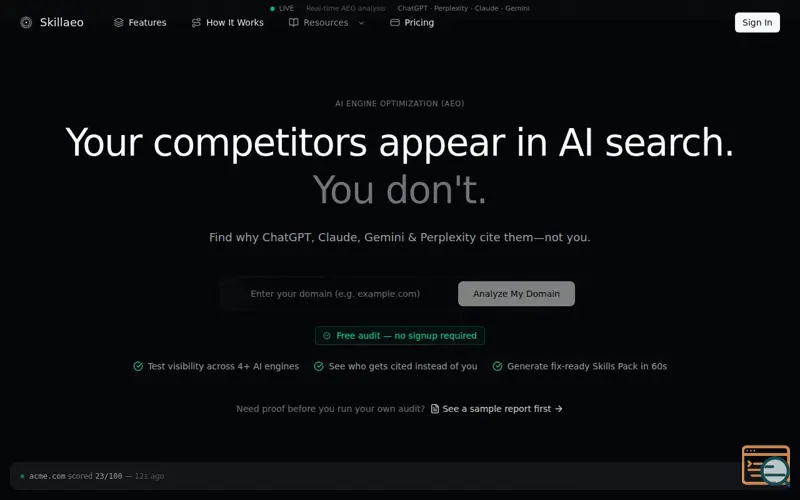 Screenshot of Skillaeo, a launch using EmailOwl