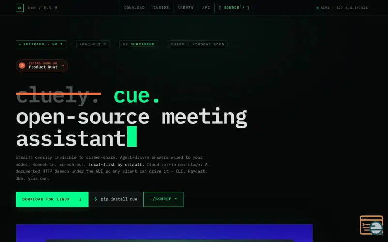 Screenshot of cue