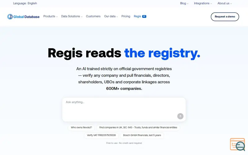 Screenshot of Regis by Global Database