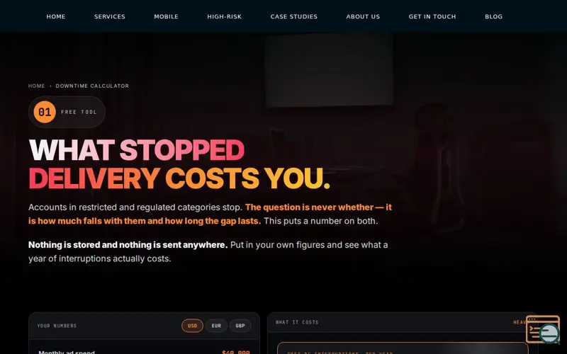 Screenshot of Ad Account Downtime Calculator