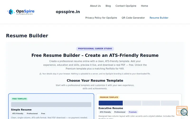 Screenshot of opsspire.in
