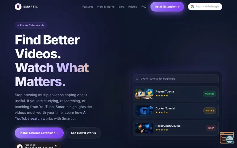 Screenshot of Smartic — Find Better YouTube Videos. Learn Faster.