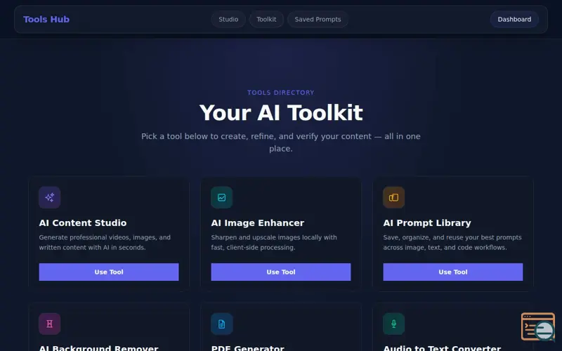 Screenshot of Tools Dashboard | AI Content Studio