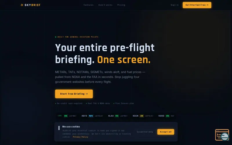 Screenshot of SkyBrief