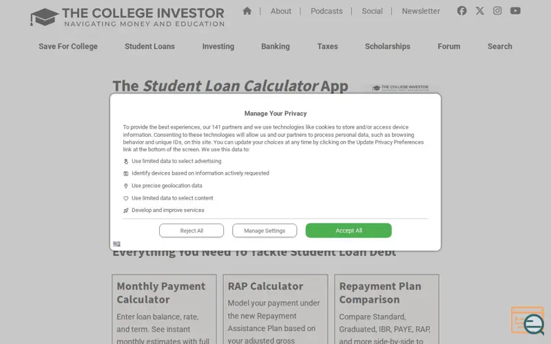 Screenshot of Student Loan Calculator by TCI