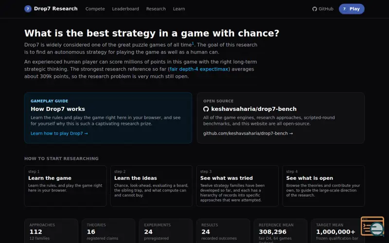 Screenshot of Drop7 Research