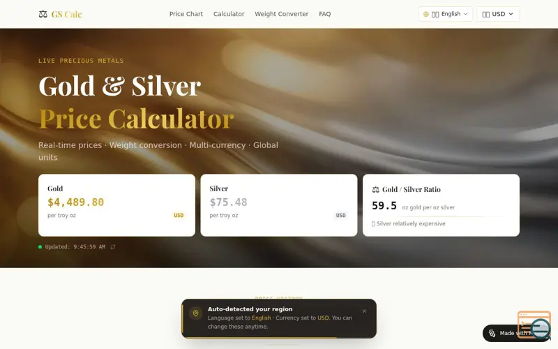 Screenshot of GoldSilverCalc