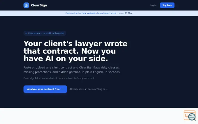Screenshot of ClearSign, a launch using Nameserver.net.au DNS