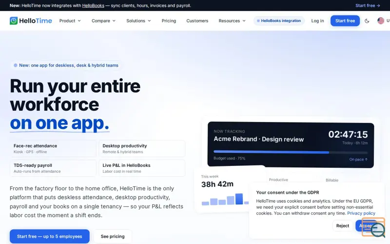 Screenshot of HelloTime, a launch using Leadfeeder