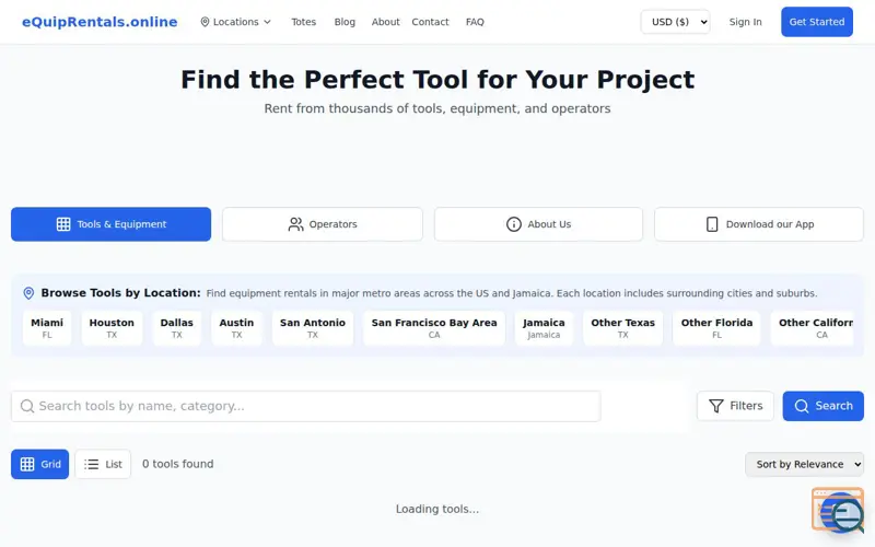 Screenshot of eQuipRentals.Online