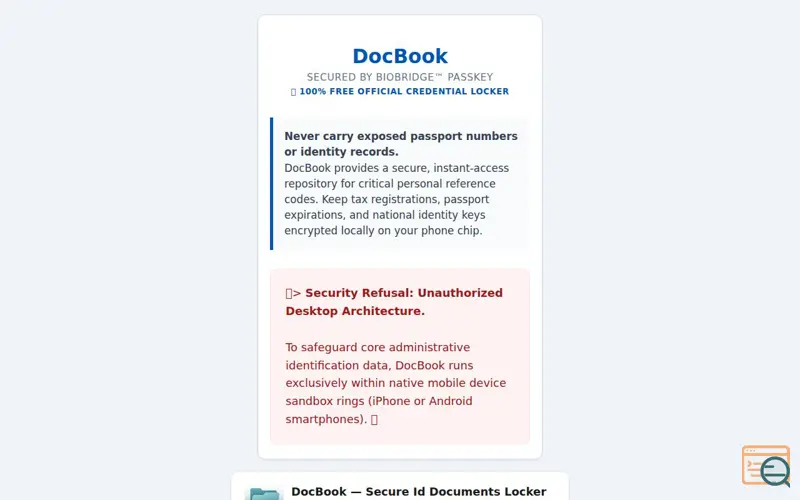 Screenshot of DocBook — Secure Id Documents Locker