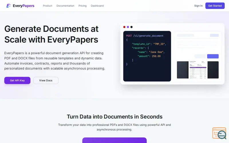 Screenshot of EveryPapers – Document Generation API