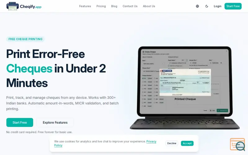 Screenshot of Cheqify