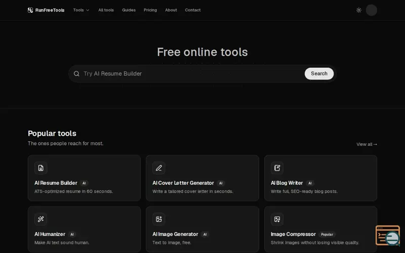 Screenshot of RunFreeTools, a launch using DNSPark Email