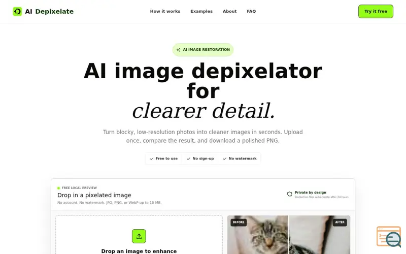 Screenshot of depixelate.ai