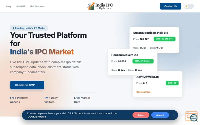 Screenshot of India IPO Updates