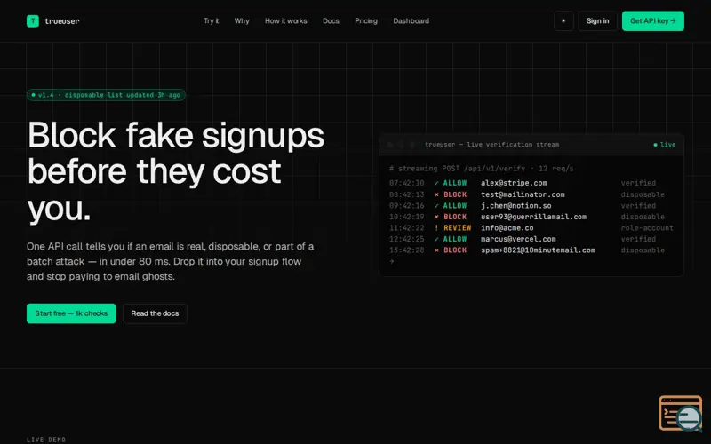 Screenshot of TrueUser