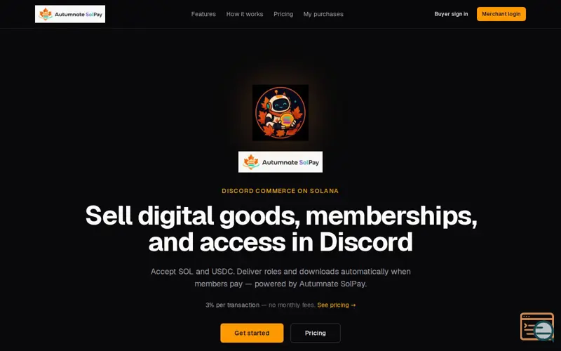 Screenshot of Autumnate SolPay — Discord commerce 