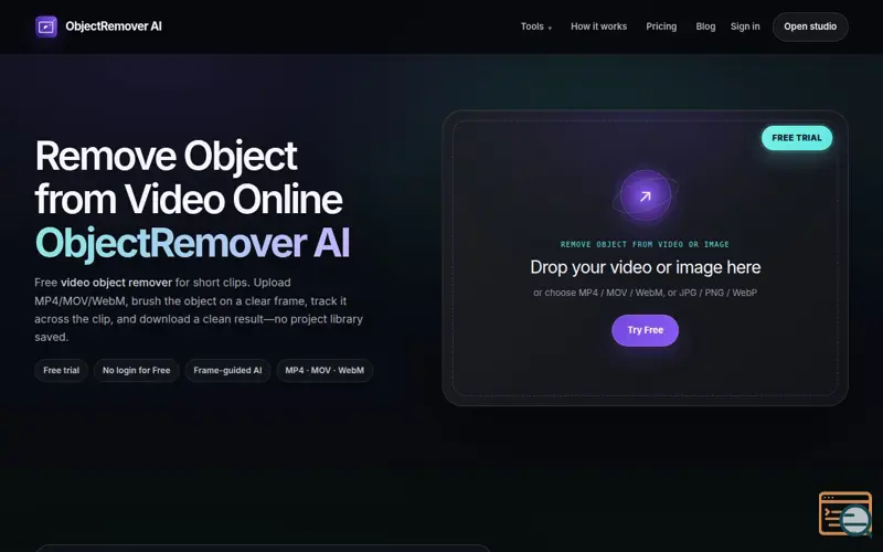 Screenshot of Remove Object from Video Online, a launch using Toolbit