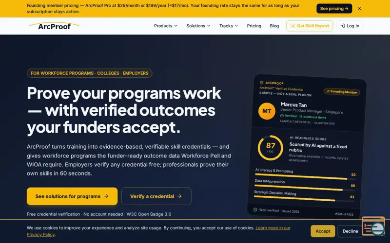 Screenshot of ArcProof, a launch using Ahrefs