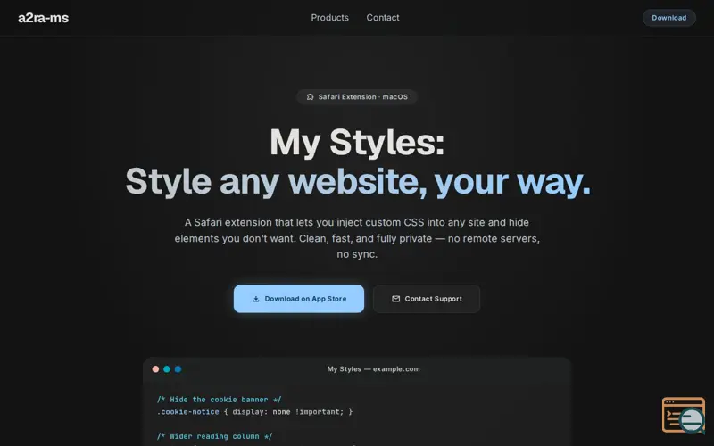Screenshot of My Styles — Custom CSS Safari Extension