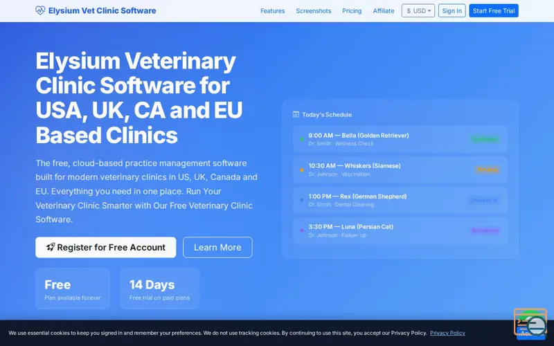 Screenshot of Elysium Vet Clinic Software