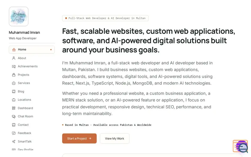 Screenshot of Muhammad Imran Portfolio, a launch using GitHub