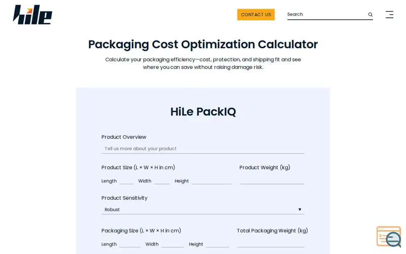 Screenshot of Packaging Cost Optimization Calculator