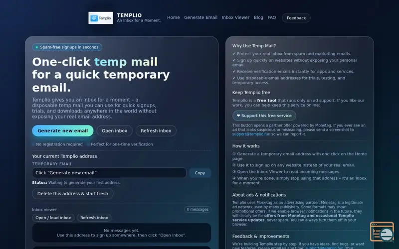 Screenshot of Templio, a launch using nap5k Ad Network