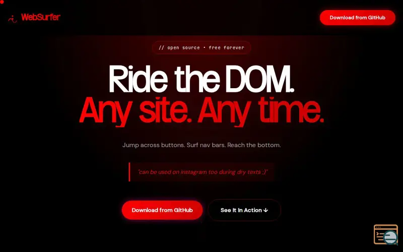 Screenshot of WebSurfer — Ride the DOM