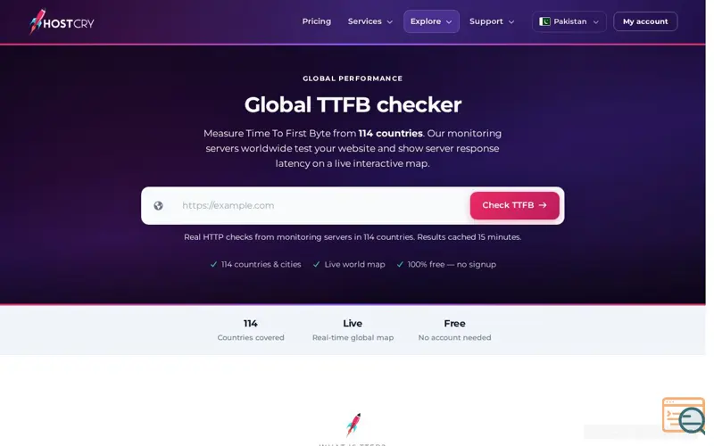 Screenshot of HostCry Global TTFB Checker