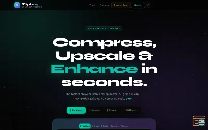 Screenshot of Ziphay - AI File Compression & Upscaling