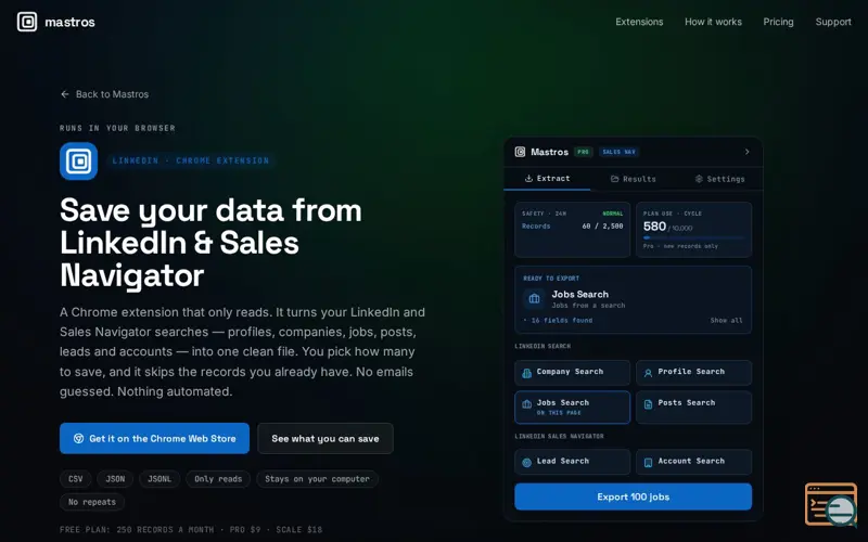 Screenshot of Mastros — LinkedIn & Sales Navigator 