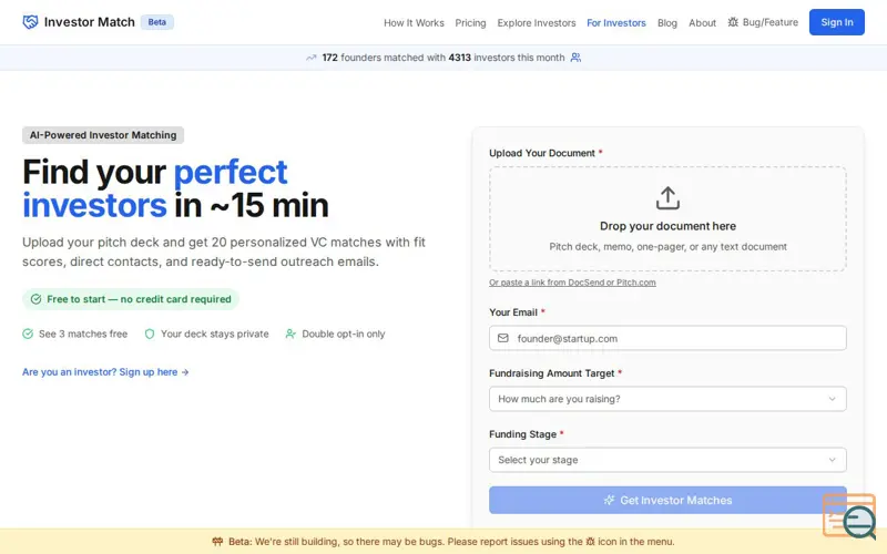 Screenshot of Investormatch