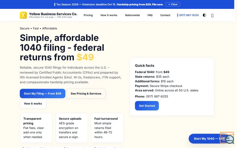Screenshot of Yellow Tax Preparation Services