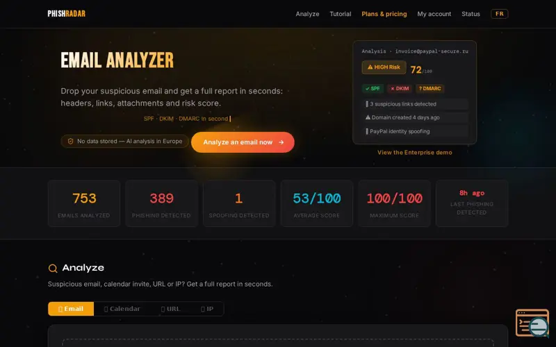 Screenshot of PhishRadar