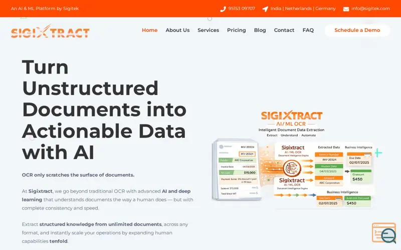 Screenshot of Sigixtract - AI ML OCR Platform